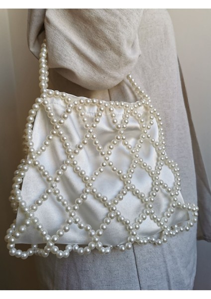 Baklava Desenli Inci Çanta, Krem Renkli, Şık Davet ve Abiye Çantası fiyatları