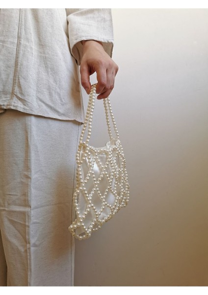 Baklava Desenli Inci Çanta, Krem Renkli, Şık Davet ve Abiye Çantası indirimleri