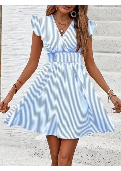 Kadın Kısa Kollu Kruvaze Yakalı Poplin Elbise fiyatları