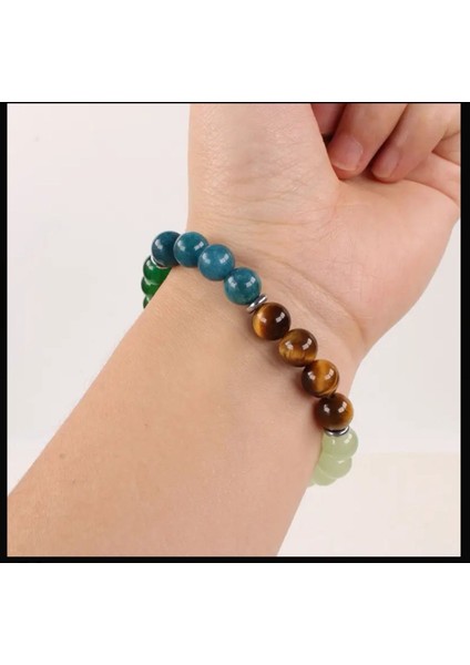 El Yapımı Doğal Taş Bileklik, Kaplan Gözü, Apatit, Yeşim, Ruhani Koruma, Şık ve Zarif