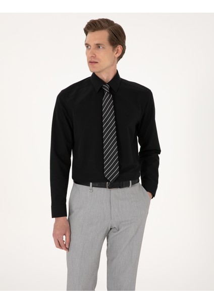 Erkek Siyah Slim Fit Uzun Kollu Basic Gömlek 50316734-VR046 fırsatları
