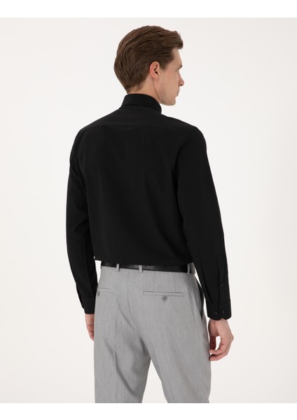 Erkek Siyah Slim Fit Uzun Kollu Basic Gömlek 50316734-VR046