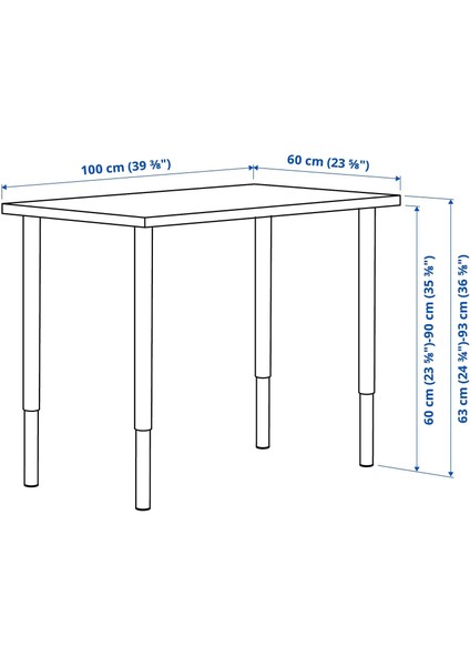 Lınnmon Olov Çalışma Masası 100 x 60 cm Beyaz Siyah Ofis ve Ev Için Ayarlanabilir Ayaklı fırsatları