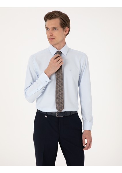 Erkek Açık Mavi Slim Fit Uzun Kollu Basic Gömlek 50316734-VR003 fırsatları