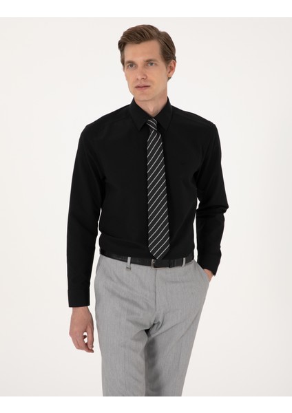 Erkek Siyah Slim Fit Uzun Kollu Basic Gömlek 50316734-VR046