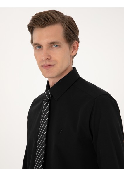 Erkek Siyah Slim Fit Uzun Kollu Basic Gömlek 50316734-VR046 fiyatları