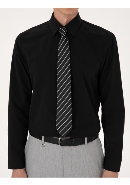 Erkek Siyah Slim Fit Uzun Kollu Basic Gömlek 50316734-VR046