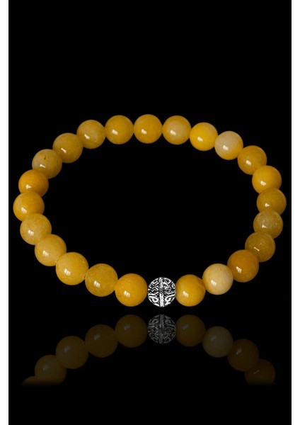 Parlak Sarı Sitrin Taşı Bileklik, Gümüş Detaylı, Sertifikalı, Şık Takı