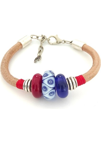 Renkli Murano Camı Boncuklu Deri Bileklik, Şık ve Zarif Takı Hediye Seçeneği