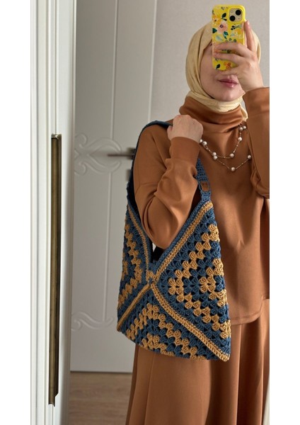 Lacivert Tığ Örgülü Hasır Çanta, Şık ve Hafif El Çantası fiyatları