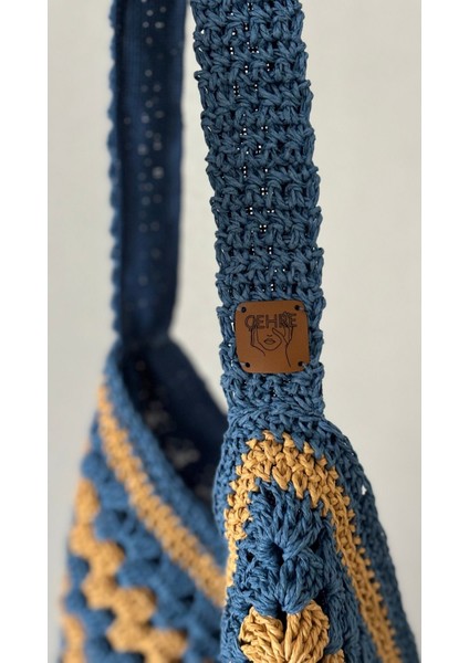 Lacivert Tığ Örgülü Hasır Çanta, Şık ve Hafif El Çantası indirimleri