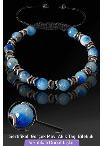 Fasetli Mavi Akik Taşlı Ayarlanabilir Bileklik, Doğal ve Şık Takı Seçeneği
