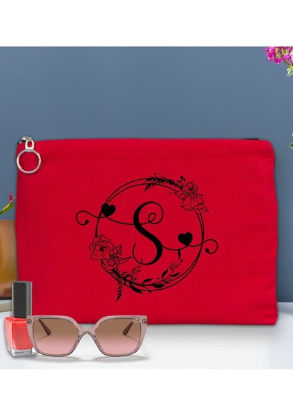 Kişiye Özel Harfli Kırmızı Astarlı Portföy Çanta 30X21CM, Baskılı El ve Organizer Çantası