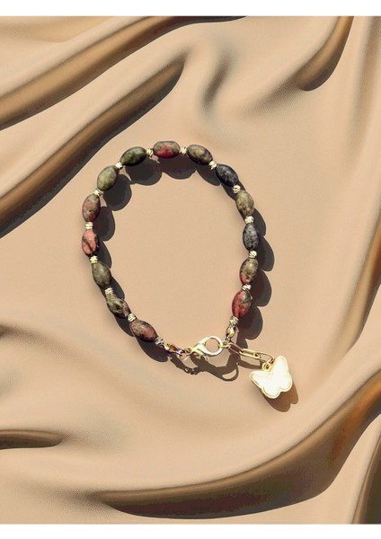 El Yapımı Unakit Doğal Taş Bileklik, Sarı Dorika Detaylı, Şık ve Zarif Takı