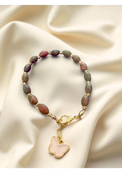 El Yapımı Unakit Doğal Taş Bileklik, Sarı Dorika Detaylı, Şık ve Zarif Takı fiyatları