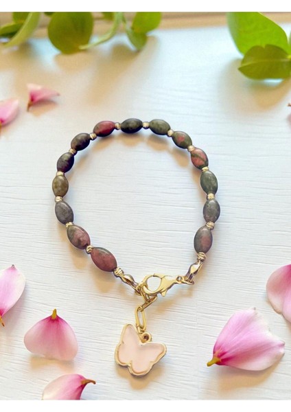 El Yapımı Unakit Doğal Taş Bileklik, Sarı Dorika Detaylı, Şık ve Zarif Takı indirimleri