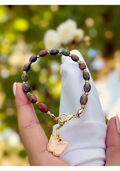 El Yapımı Unakit Doğal Taş Bileklik, Sarı Dorika Detaylı, Şık ve Zarif Takı