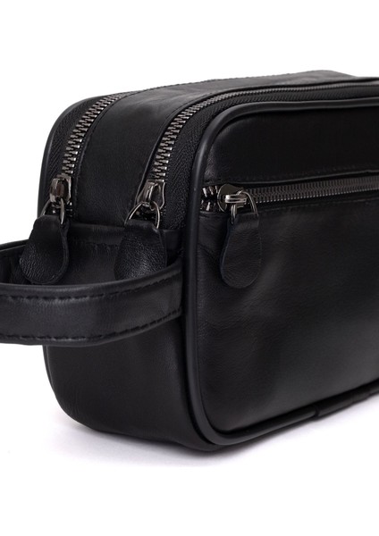 Şık Hakiki Deri Erkek El Çantası, Siyah, Çift Fermuarlı, Kullanışlı ve Dayanıklı fiyatları