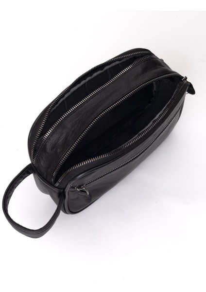 Şık Hakiki Deri Erkek El Çantası, Siyah, Çift Fermuarlı, Kullanışlı ve Dayanıklı fırsatları