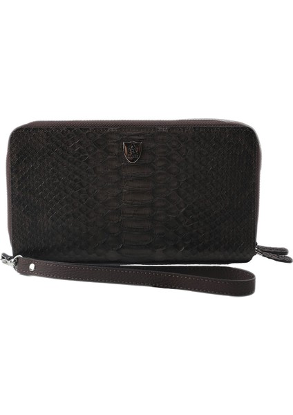 Hakiki Piton Deri El Çantası, Kahverengi, Şık ve Kullanışlı 22,5X13X5 cm