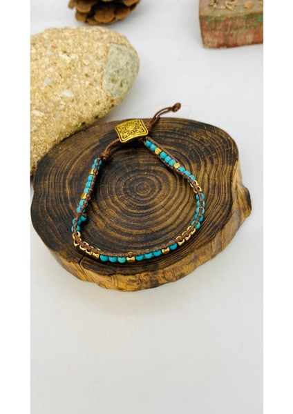 El Yapımı Mavi Etnik Bohem Firuze Taşı Bileklik