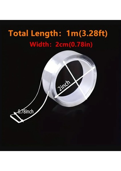 1 Metre Ultra Güçlü Çift Taraflı Nano Bant Halı Tablo Resim Yapıştırma Bandı 2 cm En indirimleri