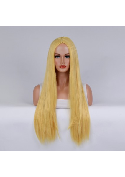 Peruk Cos Renkli Festival Uzun Kaküller Orta Bölünmüş Uzun Düz Saç Kafası (Yurt Dışından)