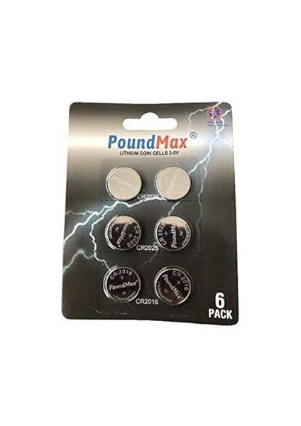 Poudmax Süper Karışık CR2032 CR2025 CR2016 3 V Lityum Düğme Pil (6'lı Paket)