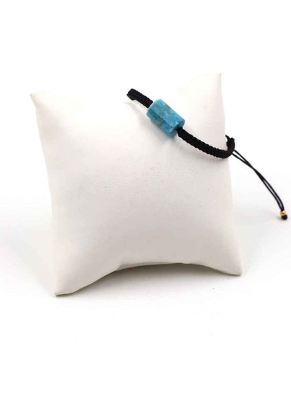 Doğal Taş Bileklik, Silindir Model, Makrome Örme, Ayarlanabilir, Mavi Renk