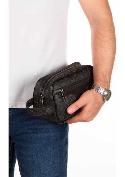 Siyah Deri Kozmetik Portföy Çantası, Şık ve Kullanışlı Seyahat Günlük Bakım El Çantası