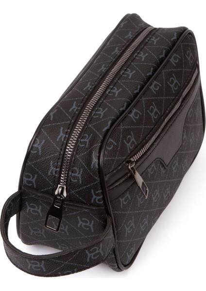 Siyah Deri Kozmetik Portföy Çantası, Şık ve Kullanışlı Seyahat Günlük Bakım El Çantası