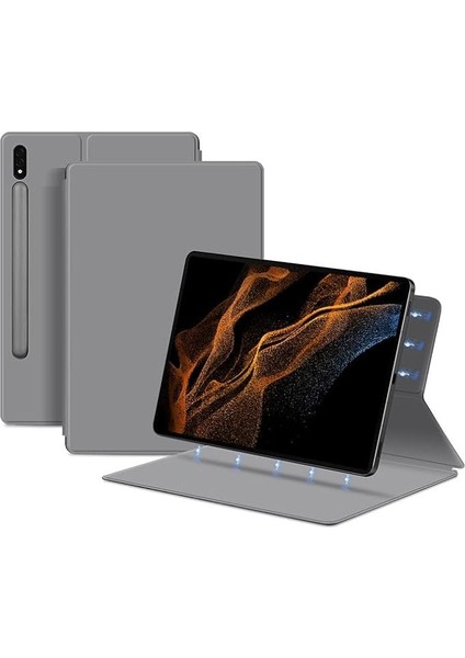 Samsung Tab S9 11 İNÇ/X710 Çift Taraflı Manyetik Klipsli Kılıf Gri (Yurt Dışından)