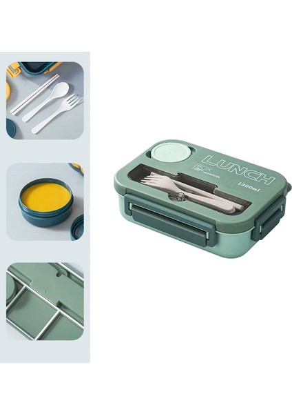 Bölmeli Öğle Yemeği Kutusu Plastik Taşınabilir Öğle Yemeği Kutusu Öğrenci Ofis Bento Kutusu Mikrodalga Gıda Kapları Çubuklar Çatal Kaşık (Yurt Dışından)