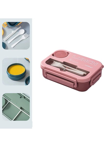 Bölmeli Öğle Yemeği Kutusu Plastik Taşınabilir Öğle Yemeği Kutusu Öğrenci Ofis Bento Kutusu Mikrodalga Gıda Kapları Çubuklar Çatal Kaşık (Yurt Dışından)