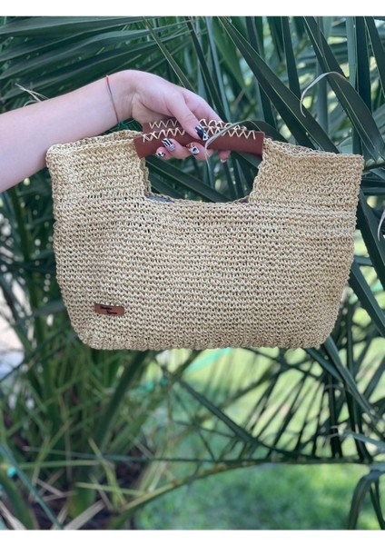 El Örgüsü Saplı Iç Astarlı Tasarım Kağıt Ip El Çanta 36X30 Bej fiyatları