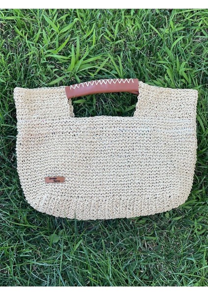 El Örgüsü Saplı Iç Astarlı Tasarım Kağıt Ip El Çanta 36X30 Bej modelleri