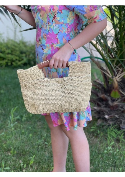 El Örgüsü Saplı Iç Astarlı Tasarım Kağıt Ip El Çanta 36X30 Bej fırsatları