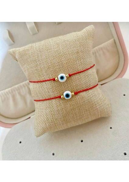 Kırmızı Ip Nazar Boncuklu El Yapımı Bileklik, Ayarlanabilir ve Şans Sembolü
