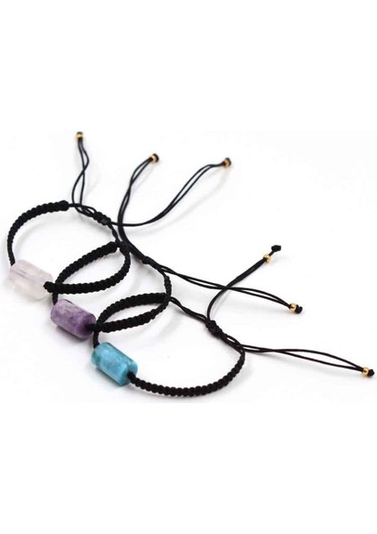 Renkli Doğal Taş Bileklik Seti, Makrome Örme, Ayarlı, Şık ve Hafif Tasarım