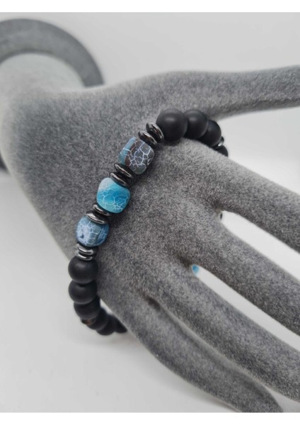 Doğal Taş Küp Seti, Akik, Hematit ve Oniks, Siyah, Şık ve Enerji Dolu Takı Hediye