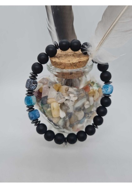 Doğal Taş Küp Seti, Akik, Hematit ve Oniks, Siyah, Şık ve Enerji Dolu Takı Hediye modelleri