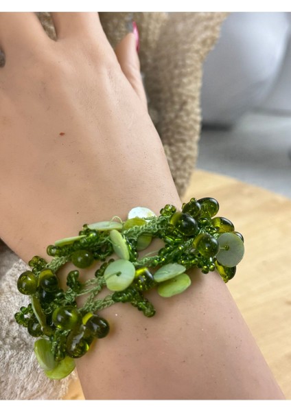El Yapımı Yeşil Sedef ve Taş Bileklik Şık ve Doğal Tasarım