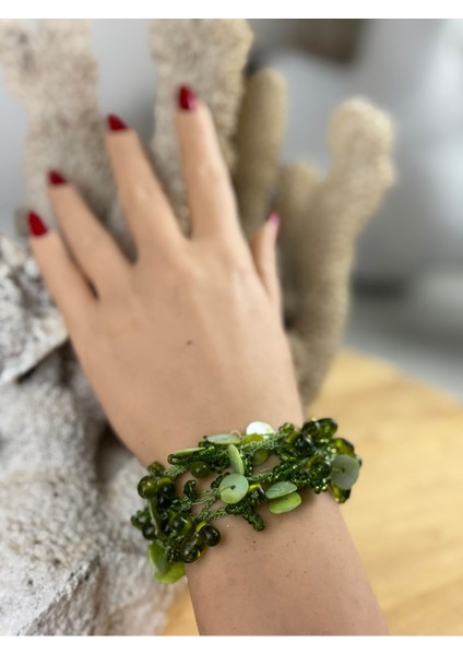 El Yapımı Yeşil Sedef ve Taş Bileklik Şık ve Doğal Tasarım fiyatları