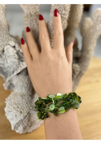 El Yapımı Yeşil Sedef ve Taş Bileklik Şık ve Doğal Tasarım modelleri