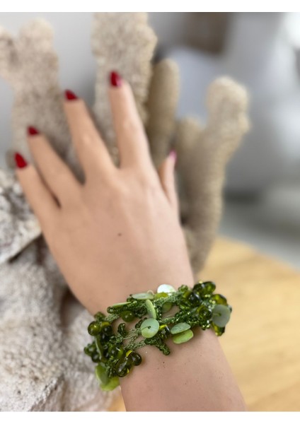 El Yapımı Yeşil Sedef ve Taş Bileklik Şık ve Doğal Tasarım fırsatları