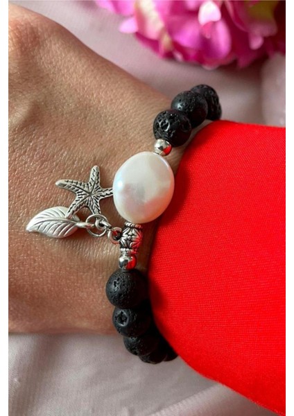 Doğal Inci ve Lav Taşı Bileklik, Şık ve Özgün Tasarım