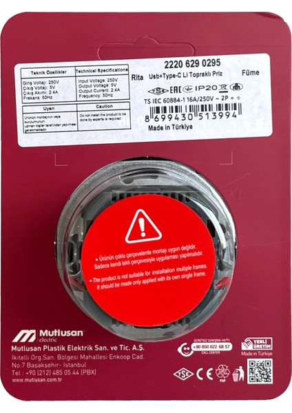 Rita Füme USB + Type-C Topraklı Priz - 2.4A Hızlı Şarjlı fiyatları