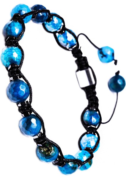 Siyah Makrome ve Buz Mavi Akik Bileklik, Şık ve Doğal Taş Tasarımı