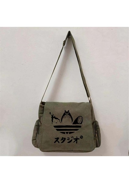 Yeşil Totoro Baskılı Unisex Postacı Çanta, Şık ve Kullanışlı Günlük Aksesuar