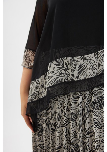 Asimetrik Kesim Pileli Büyük Beden Şifon Elbise Krem fırsatları